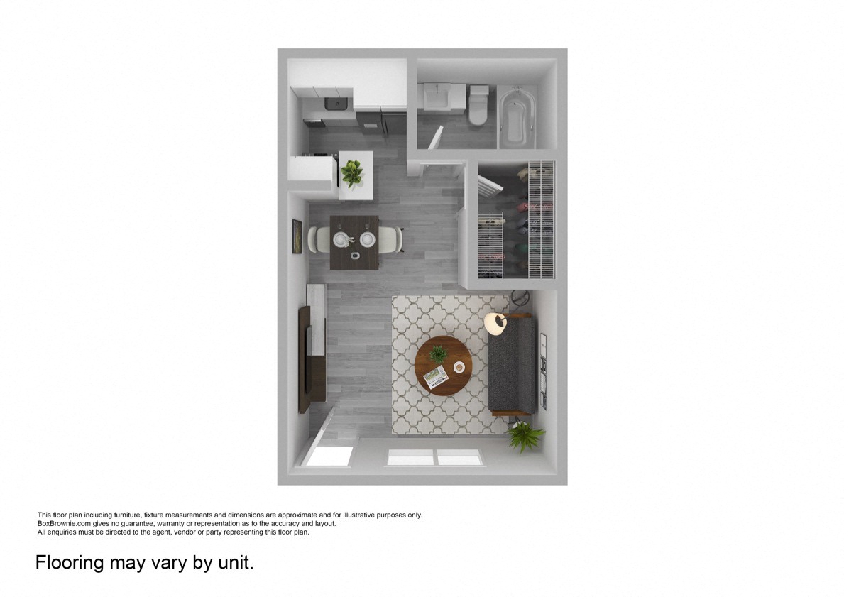 Floor plan for studio, 1 bath, 419 sqft